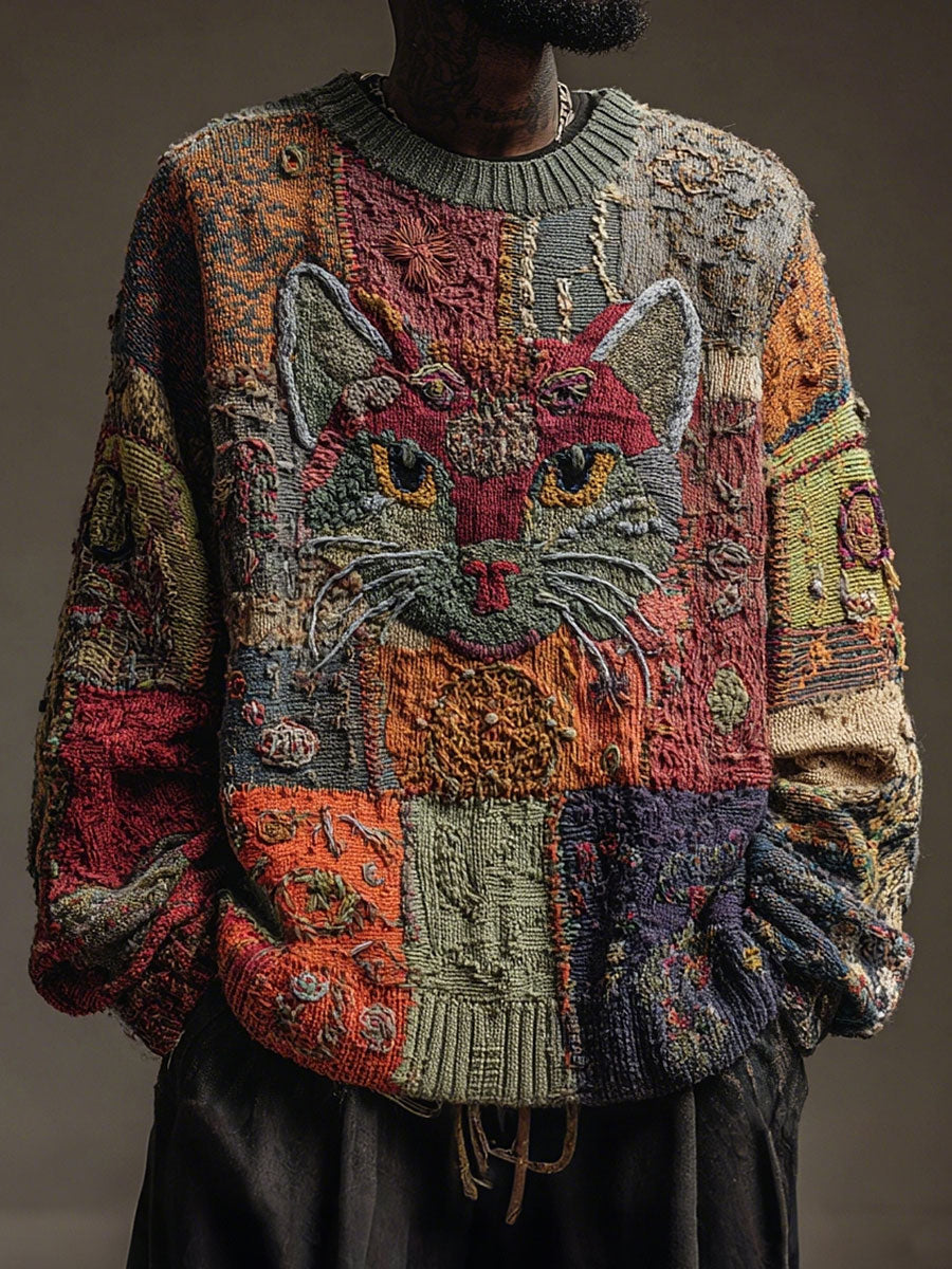 Men's Cat Art Vintage Tops gracestitchs
