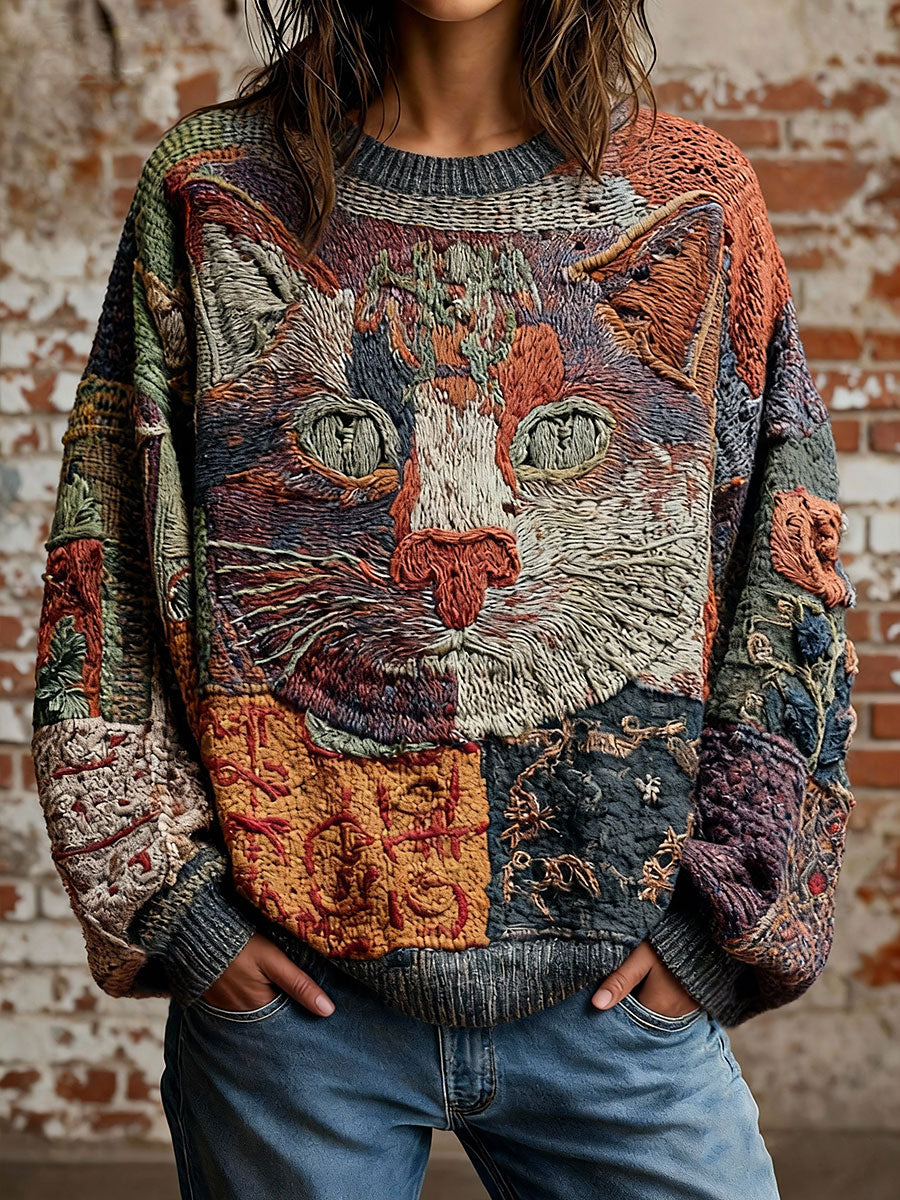 Women's Artistic Cat Vintage Tops gracestitchs