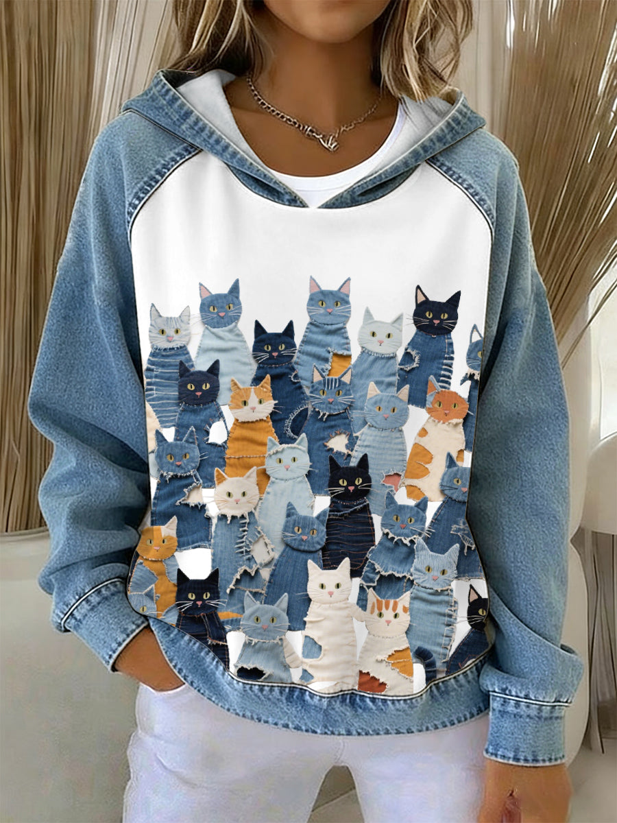 Women's Denim Kitten Hoodie gracestitchs