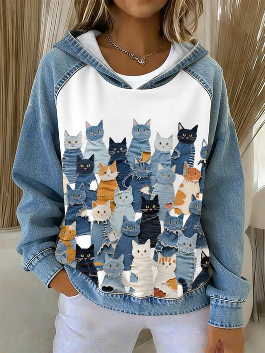 Women's Denim Kitten Hoodie gracestitchs