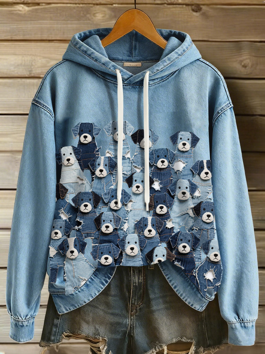 Women's Denim Puppy Hoodie gracestitchs