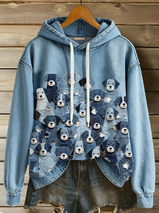 Women's Denim Puppy Hoodie gracestitchs