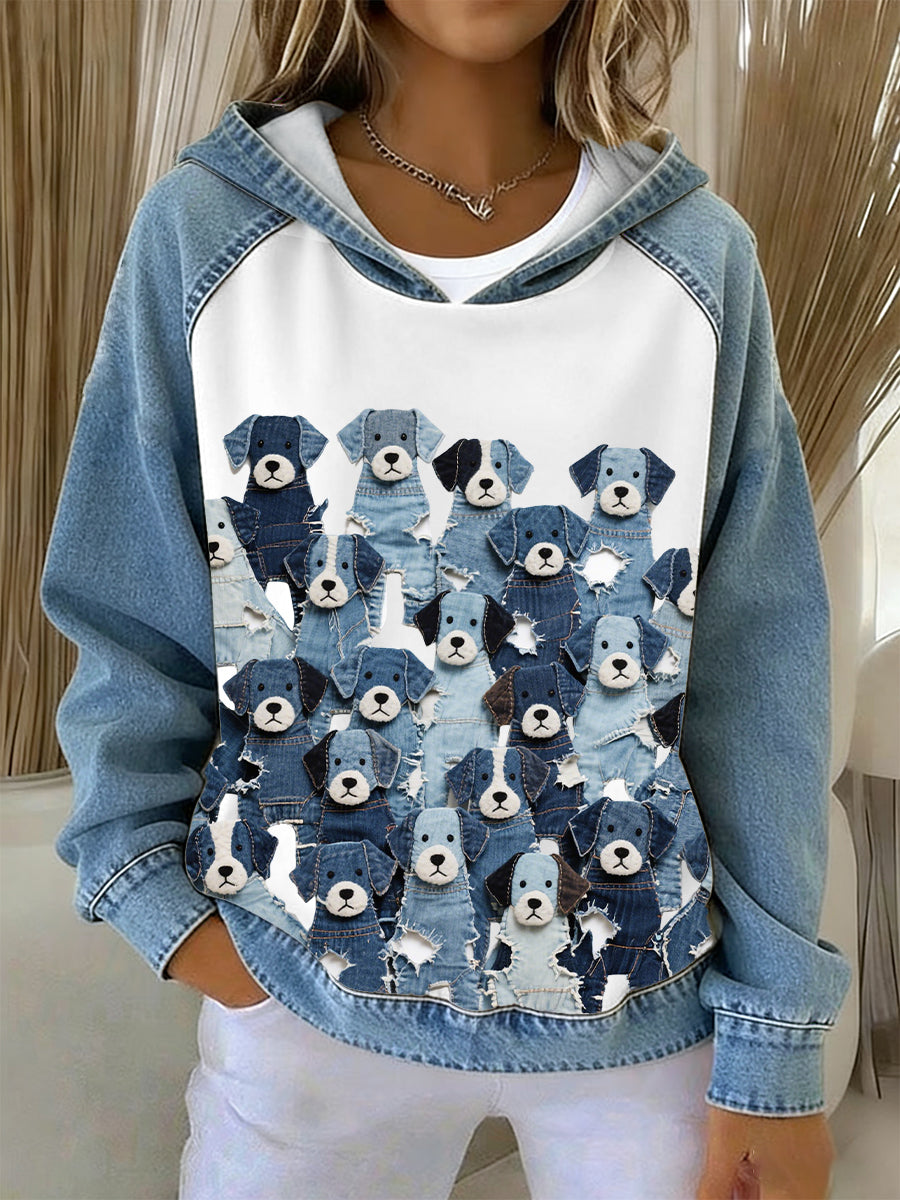 Women's Denim Puppy Hoodie gracestitchs