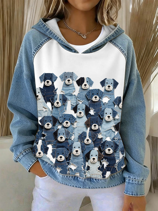 Women's Denim Puppy Hoodie gracestitchs