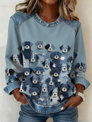 Women's Denim Puppy Sweatshirt gracestitchs