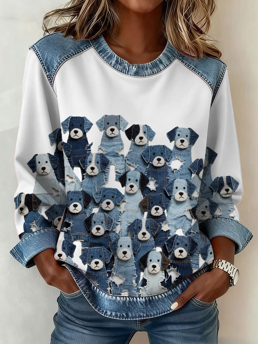 Women's Denim Puppy Sweatshirt gracestitchs