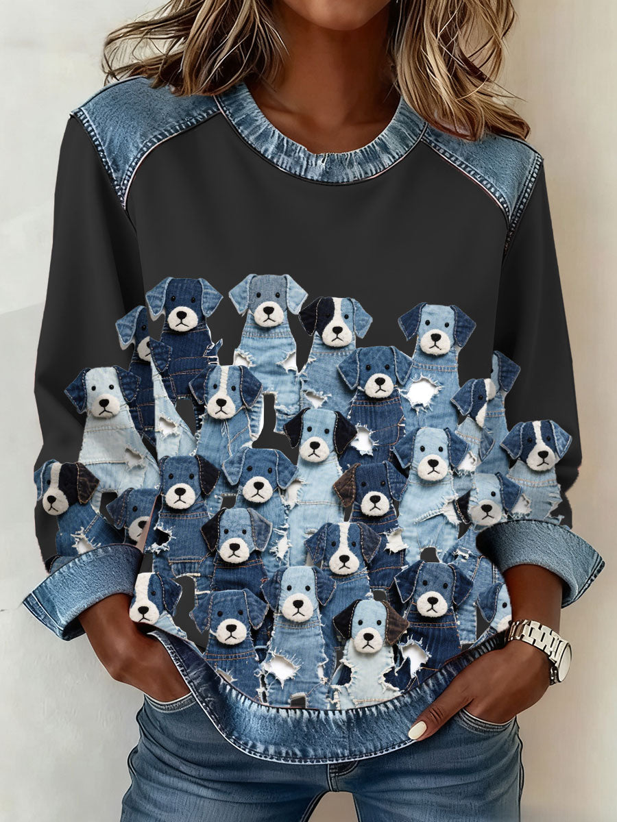 Women's Denim Puppy Sweatshirt gracestitchs
