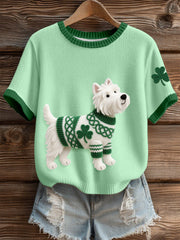 Women's St. Patrick's Day Inspired West Highland White Terrier Pattern Knit Top gracestitchs