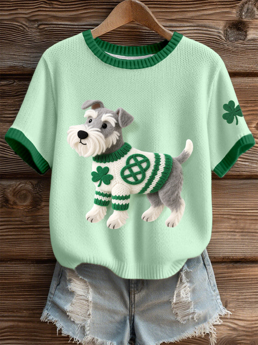 Women's St. Patrick's Day Inspired Schnauzer Pattern Knit Top gracestitchs