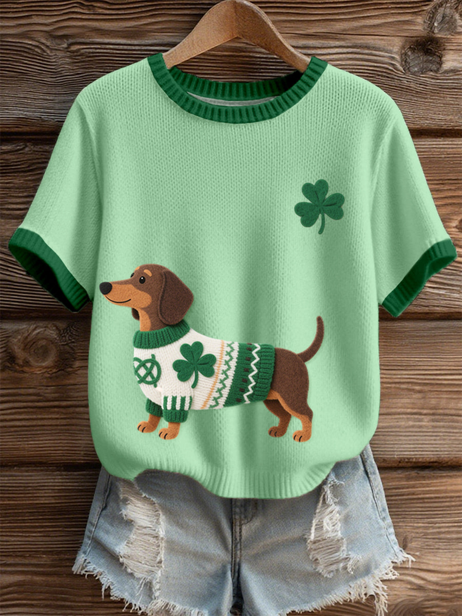 Women's St. Patrick's Day Inspired Dachshund Pattern Knit Top gracestitchs