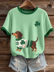Women's St. Patrick's Day Inspired Dachshund Pattern Knit Top gracestitchs