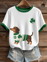Women's St. Patrick's Day Inspired Dachshund Pattern Knit Top gracestitchs
