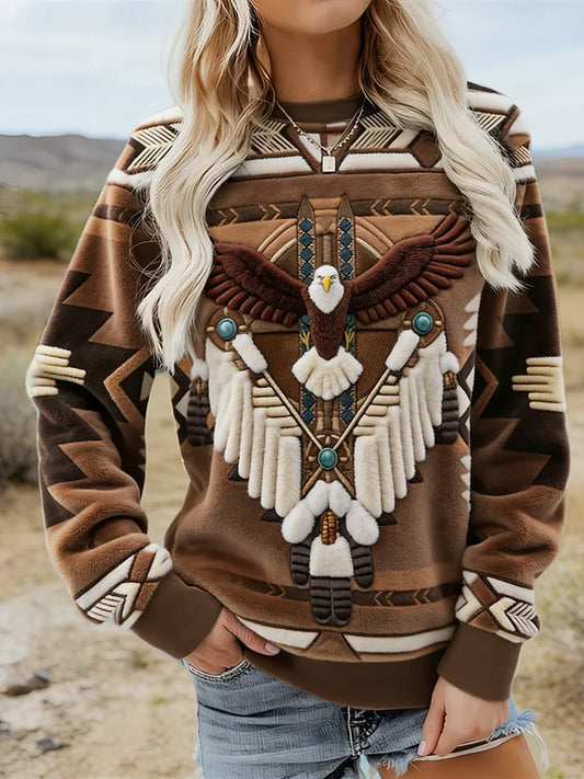 Women's Vintage Western Ethnic Cozy Flannel Sweatshirt gracestitchs
