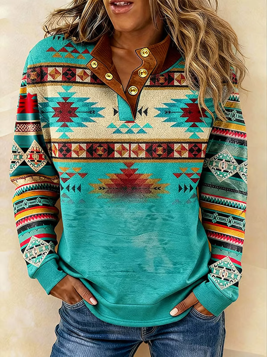 Women's Vintage Western Ethnic Aztec Pattern Casual Sweatshirt gracestitchs