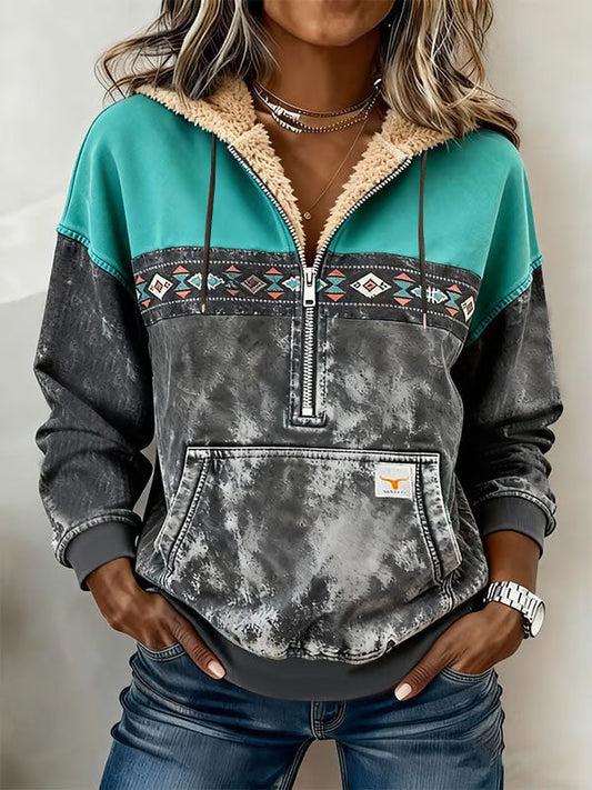 Women'S Vintage Western Ethnic Aztec Pattern Casual Hooded Sweatshirt gracestitchs
