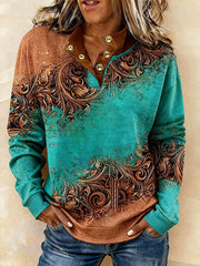 Women's Vintage Western Ethnic Aztec Pattern Casual Sweatshirt gracestitchs