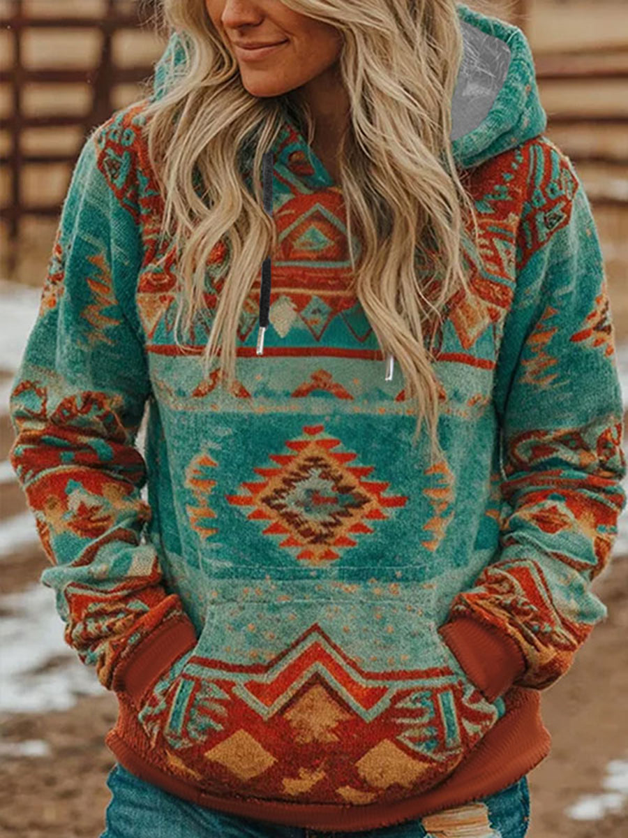 Women's Vintage Western Ethnic Aztec Pattern Casual Hoodie gracestitchs