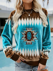 Women's Vintage Western Ethnic Aztec Pattern Casual Cozy Flannel Sweatshirt gracestitchs