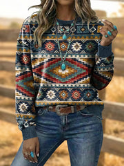 Women's Vintage Western Aztec Art Drawstring Sweatshirt gracestitchs