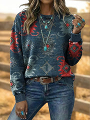 Women's Vintage Western Aztec Art Drawstring Sweatshirt gracestitchs