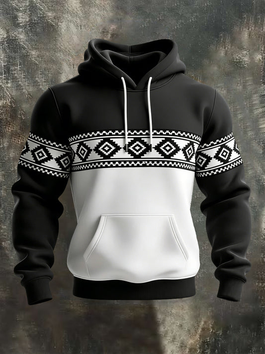 Men's Retro Western Aztec Print Casual Hoodie