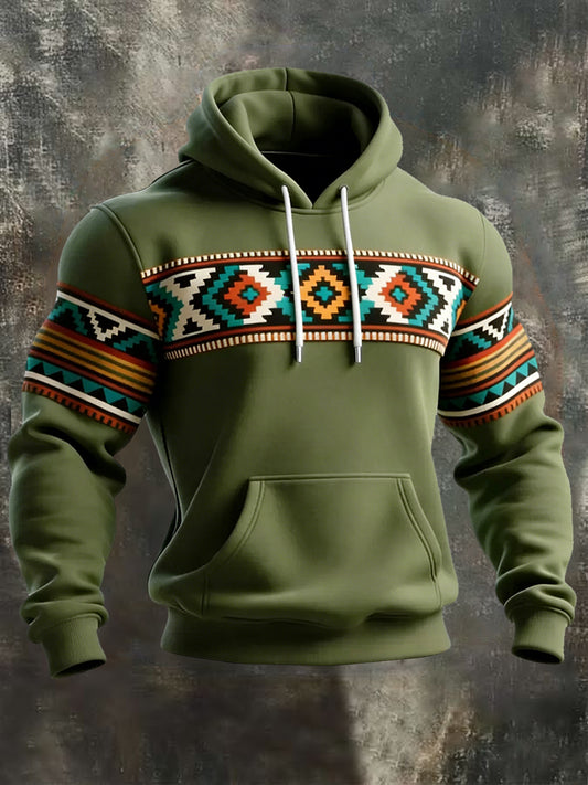 Men's Retro Western Aztec Print Casual Hoodie