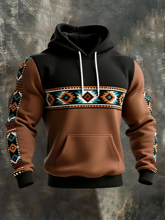 Men's Retro Western Aztec Print Casual Hoodie