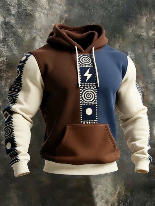 Men's Retro Ethnic Pattern Print Casual Hoodie