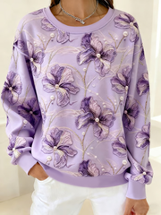 Women's purple gradient floral print Regular Sweatshirt
