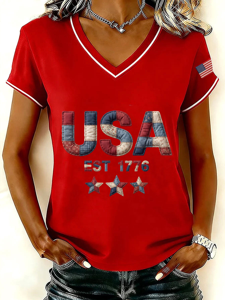 Women's USA 1776 V-Neck T-Shirts gracestitchs