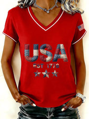 Women's USA 1776 V-Neck T-Shirts gracestitchs