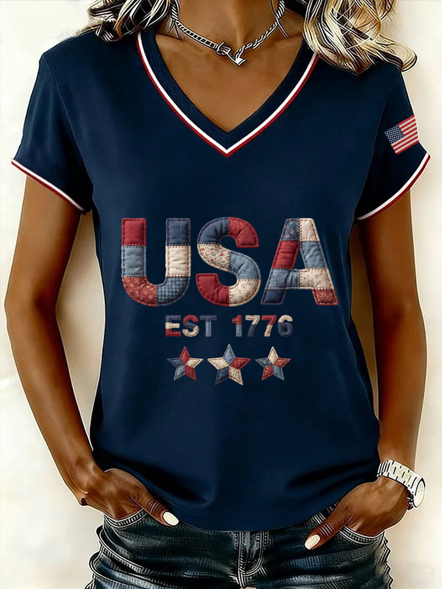 Women's USA 1776 V-Neck T-Shirts gracestitchs