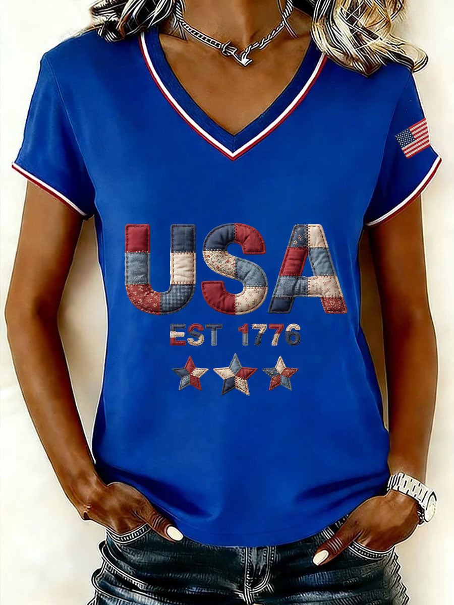 Women's USA 1776 V-Neck T-Shirts gracestitchs