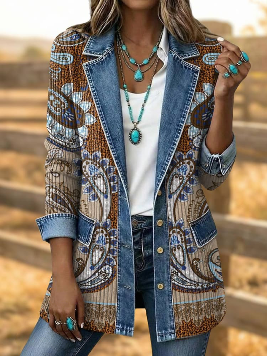 Women's Western Pattern Printed Blazer gracestitchs