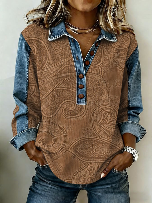 Women's Western Cowboy Patchwork Top gracestitchs