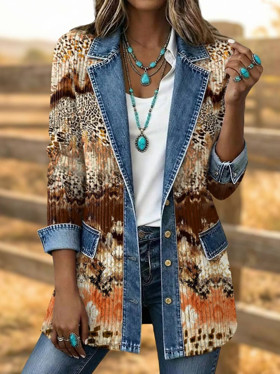 Women's Western Pattern Printed Blazer gracestitchs