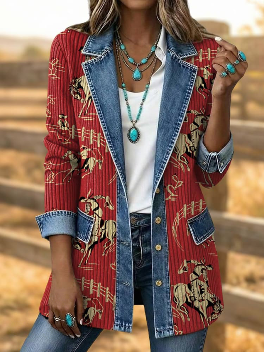 Women's Western Pattern Printed Blazer gracestitchs