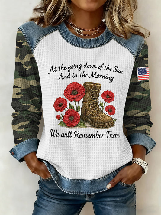 Women's Veteran Art Print Casual Waffle Hoodie gracestitchs