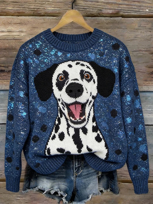 Women's Glitter Fun Pet Dog Pattern Women's Cozy Sweater