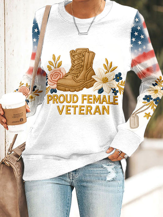 Women's Proud Female Veteran Floral Print Sweatshirts gracestitchs