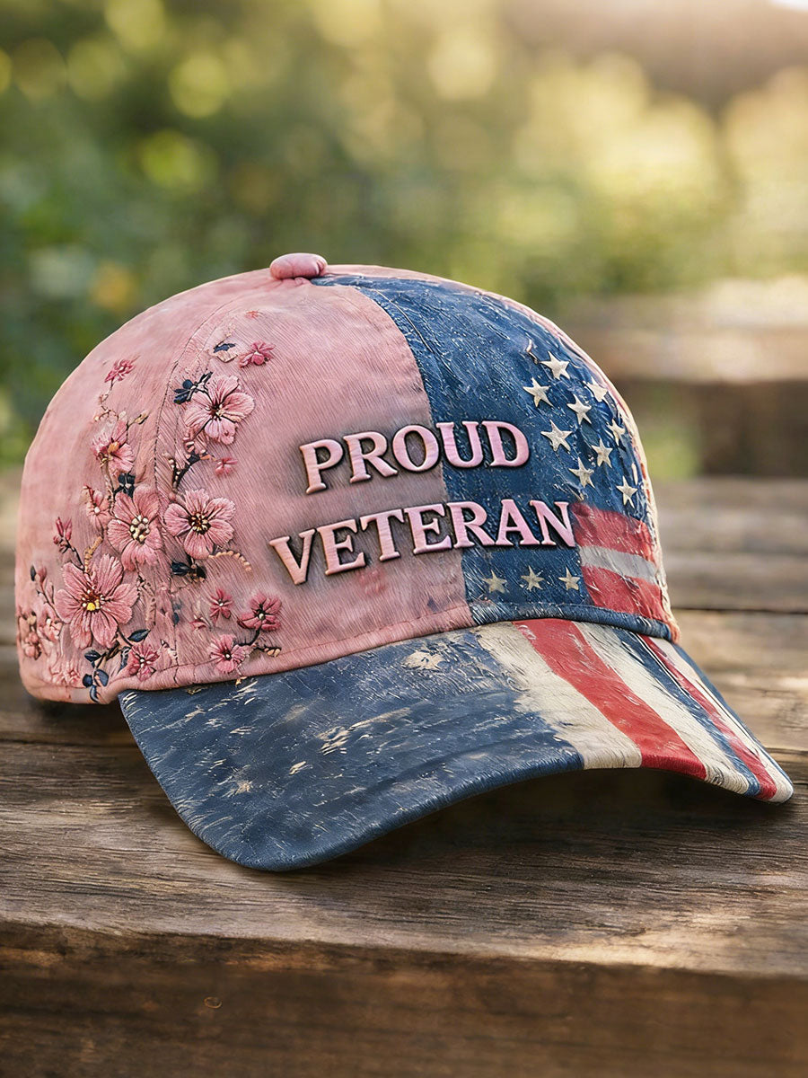 Proud Veteran Floral Unisex Vintage Hats gracestitchs