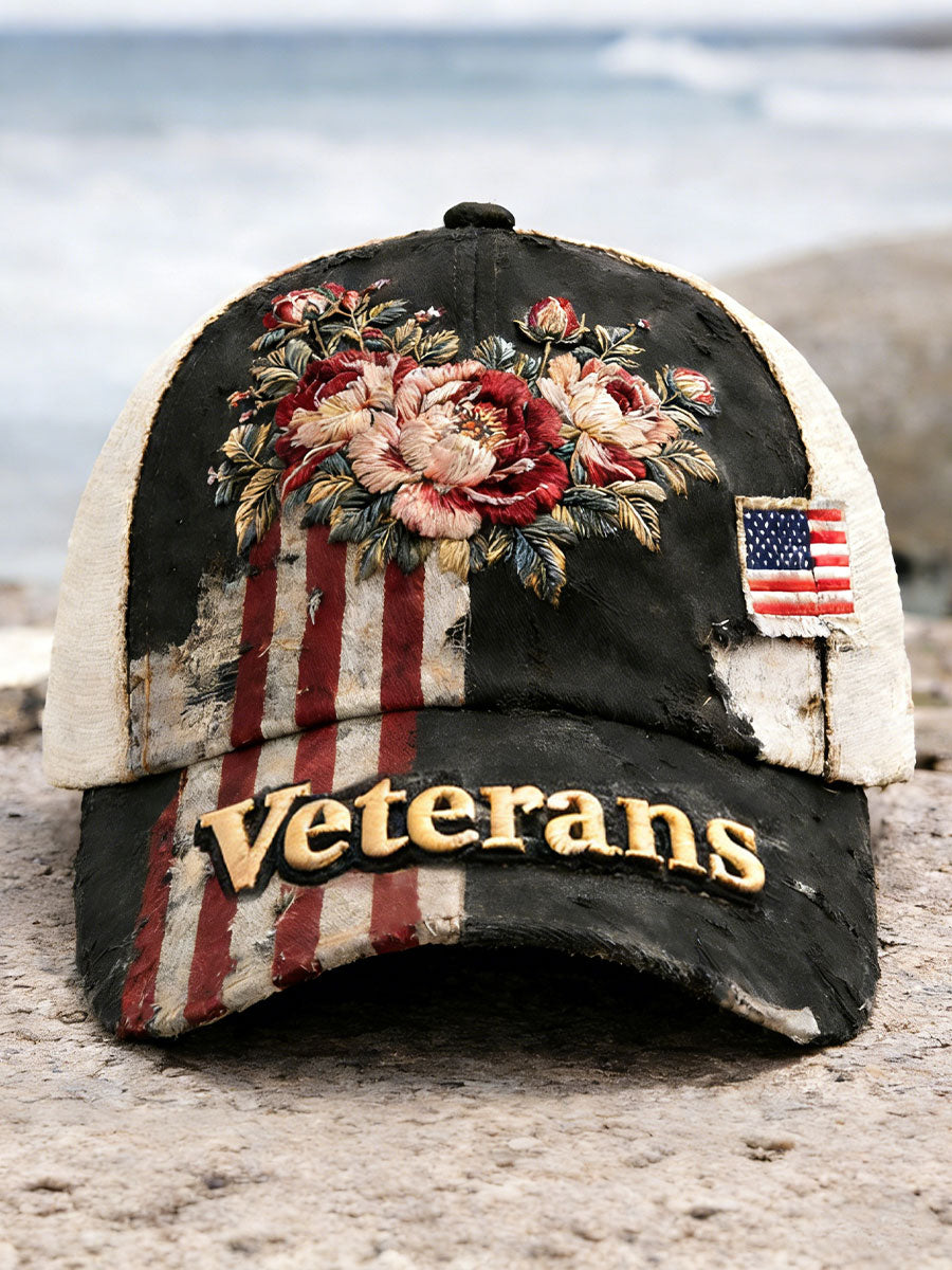 Veterans Floral Unisex Vintage Hats gracestitchs
