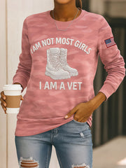 Women's I am not like most girls, I am a veteran camouflage print sweatshirts gracestitchs