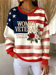 Women's "Woman Veteran Service Strength" Flag Sweatshirts gracestitchs