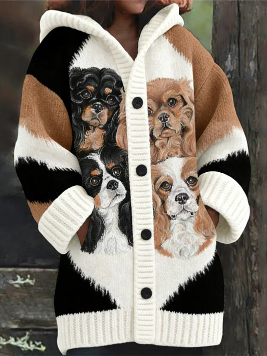 Women's Cavalier King Charles Spaniel Dogs Cozy Hooded Cardigan