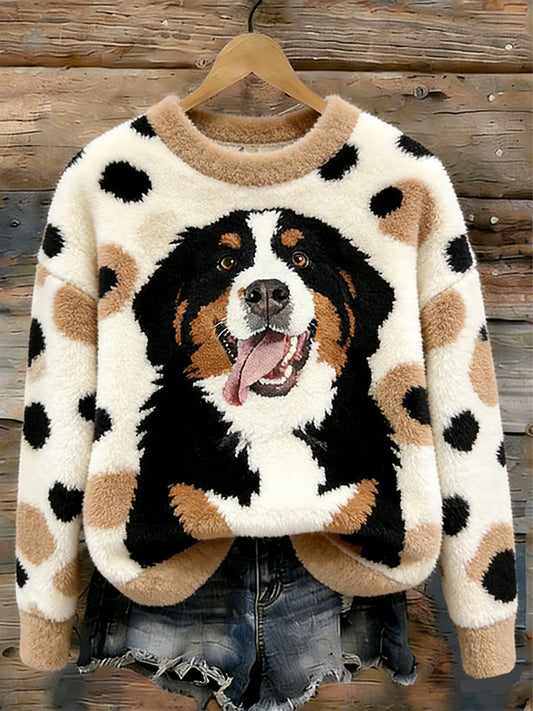 Women's Retro Cute Puppy Pattern Flannel Sweatshirt