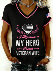 Women's I married my hero proud veteran wife V-neck T-shirts gracestitchs
