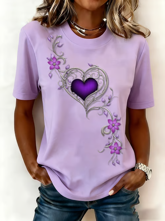 Women's Vintage Purple Floral Art Print short-sleeved T-shirt