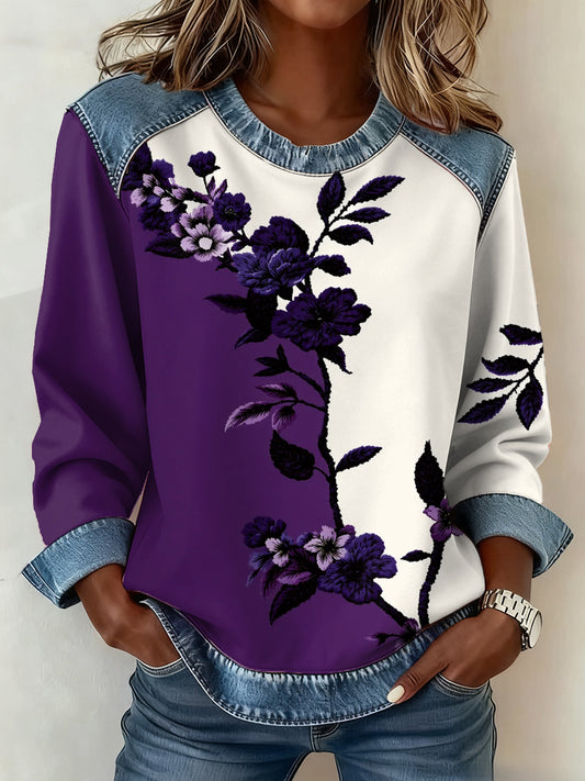 Women's Purple Art Pattern Patchwork Art Sweatshirt