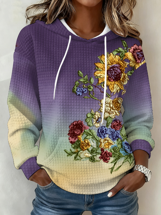 Women's Floral Print large-sized hooded sweatshirt